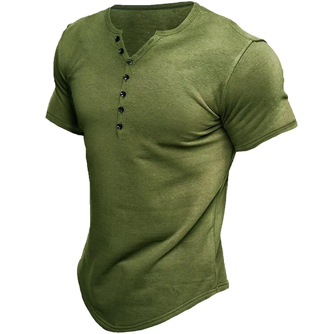 John - Heren Henley effen kleur Casual T-shirt korte mouwen Casual Vintage