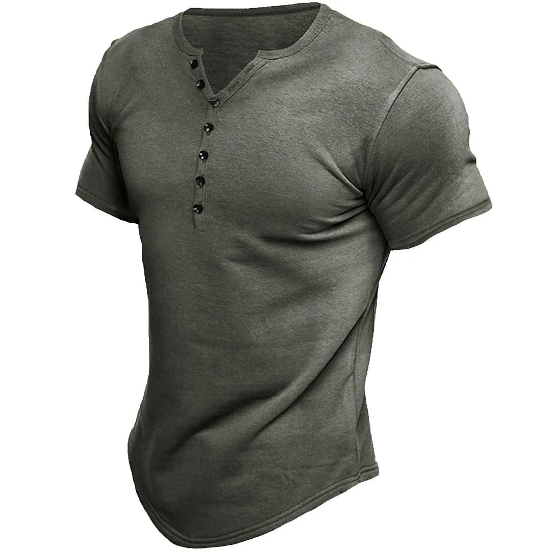 John - Heren Henley effen kleur Casual T-shirt korte mouwen Casual Vintage