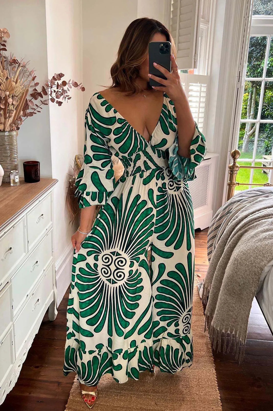 Sara - Vintage Bloemen Jumpsuit Met Ruches En Mouwen
