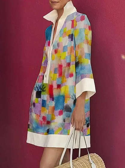 Lucia - Kleurrijke overknee losse casual feestzomerjurk