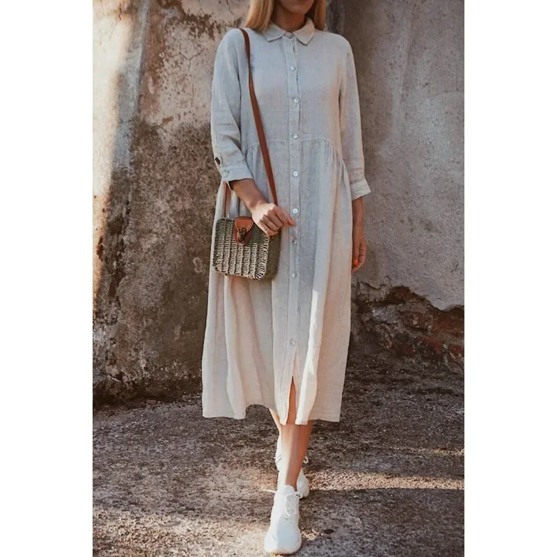 Andrea - Lente/zomer damesmode grote maat jurk met lange mouwen