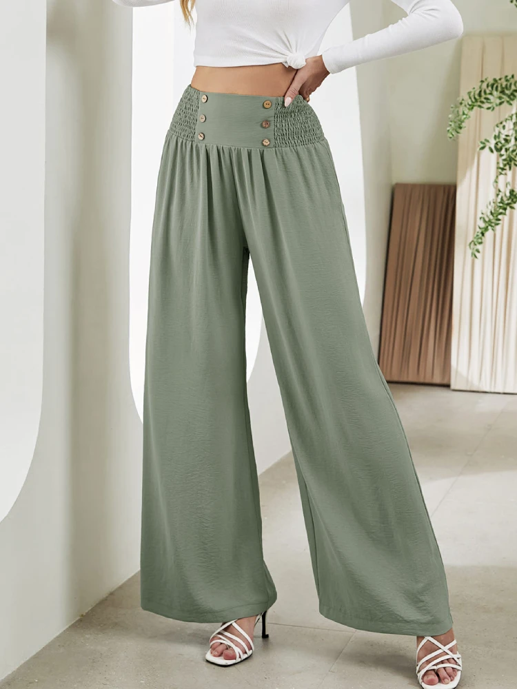 Lina - Mode Damesbroek met elastische taille en wijde pijpen