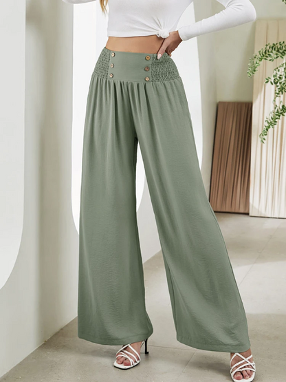 Lina - Mode Damesbroek met elastische taille en wijde pijpen
