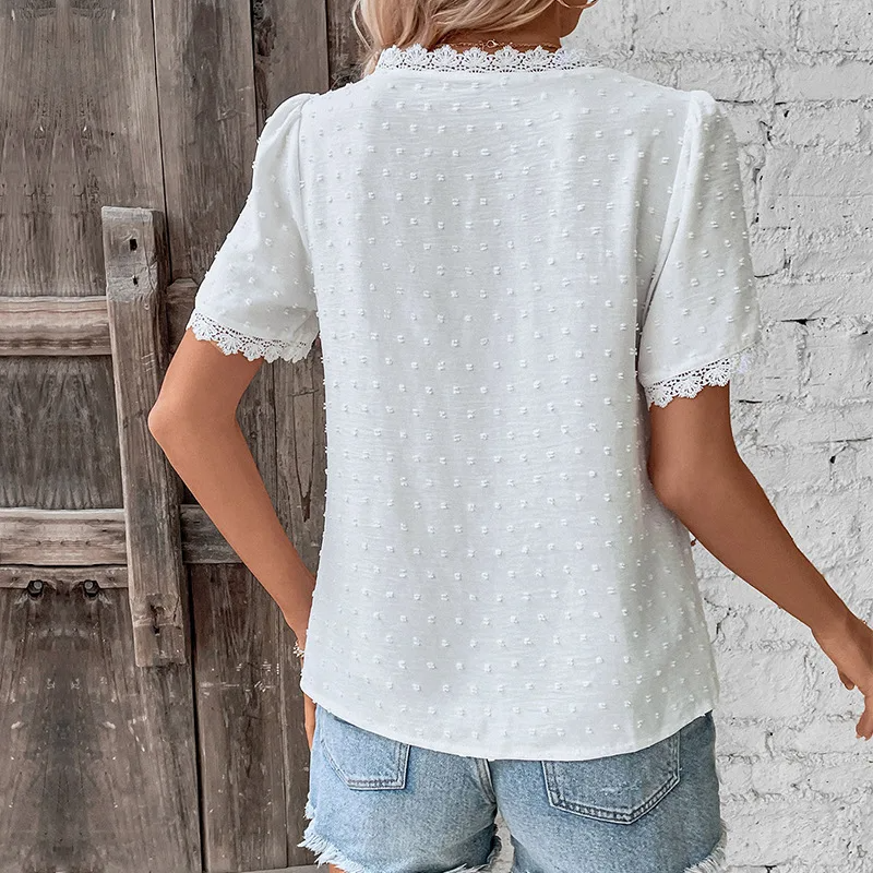 Natalie - Vintage overhemd met V-hals en pofmouwen