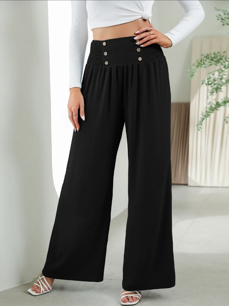Lina - Mode Damesbroek met elastische taille en wijde pijpen