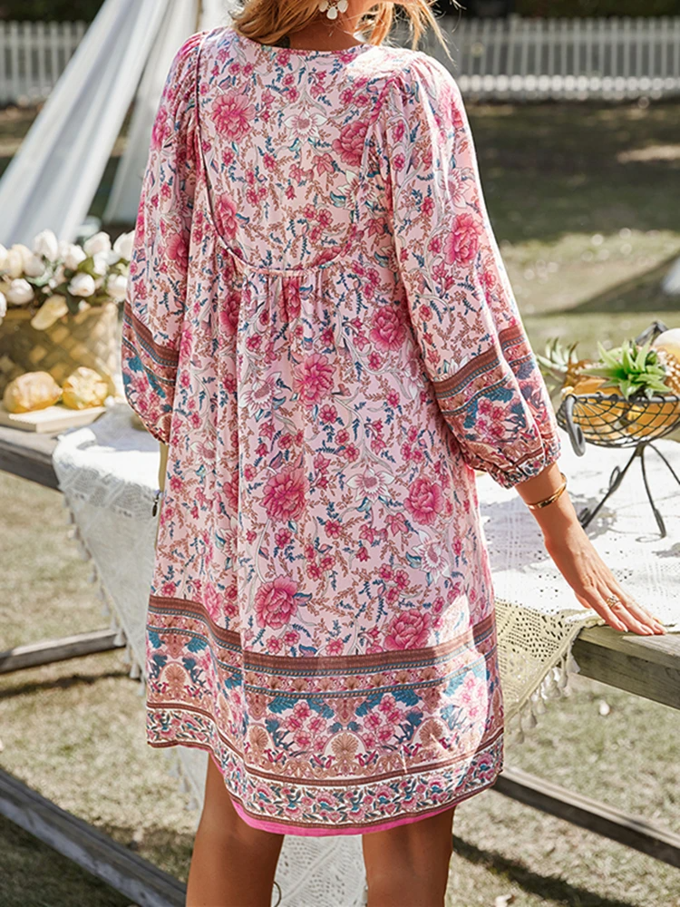 Jensen - Mode strand Boho Vintage A-lijn jurk met bloemenprint