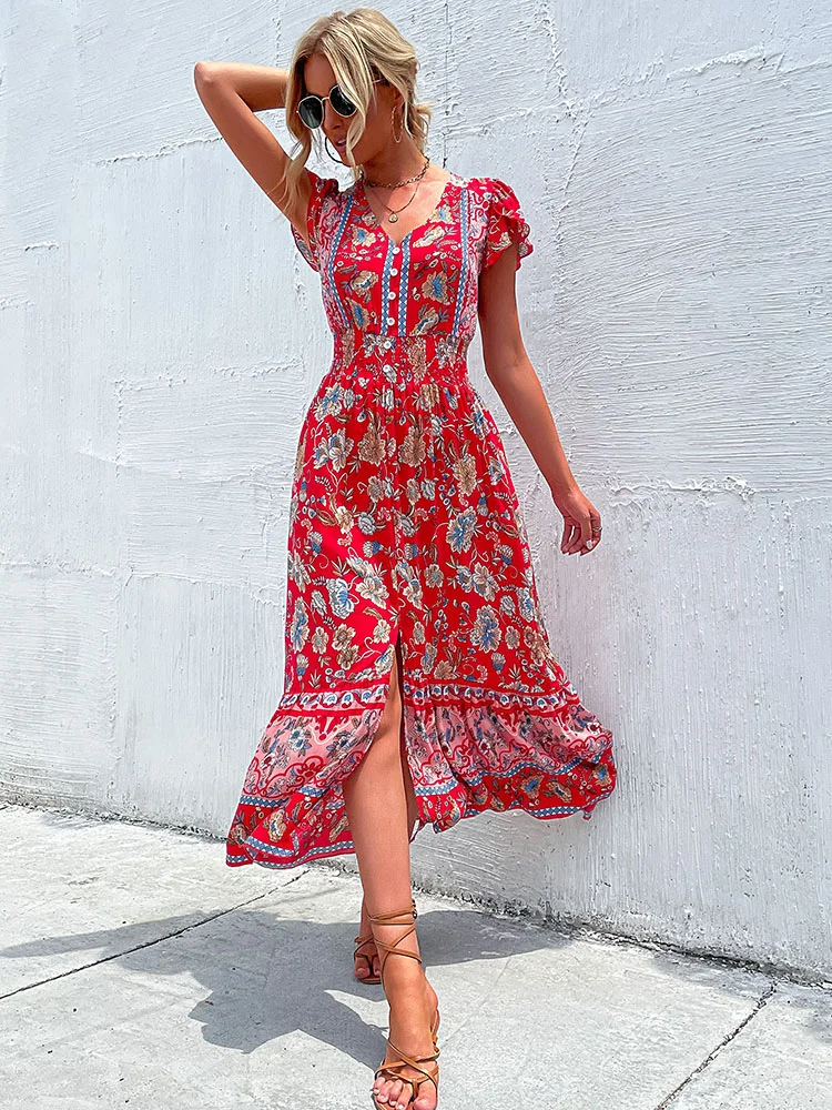 Anna - Vintage bloemen Boho bedrukte vestidos damesjurk