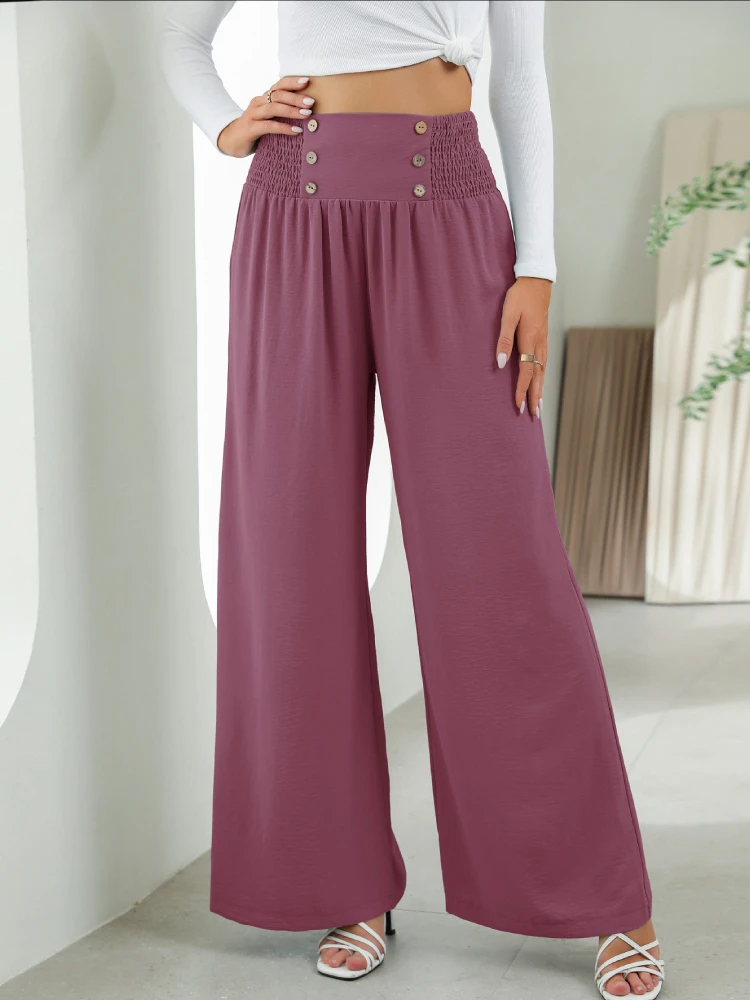 Lina - Mode Damesbroek met elastische taille en wijde pijpen