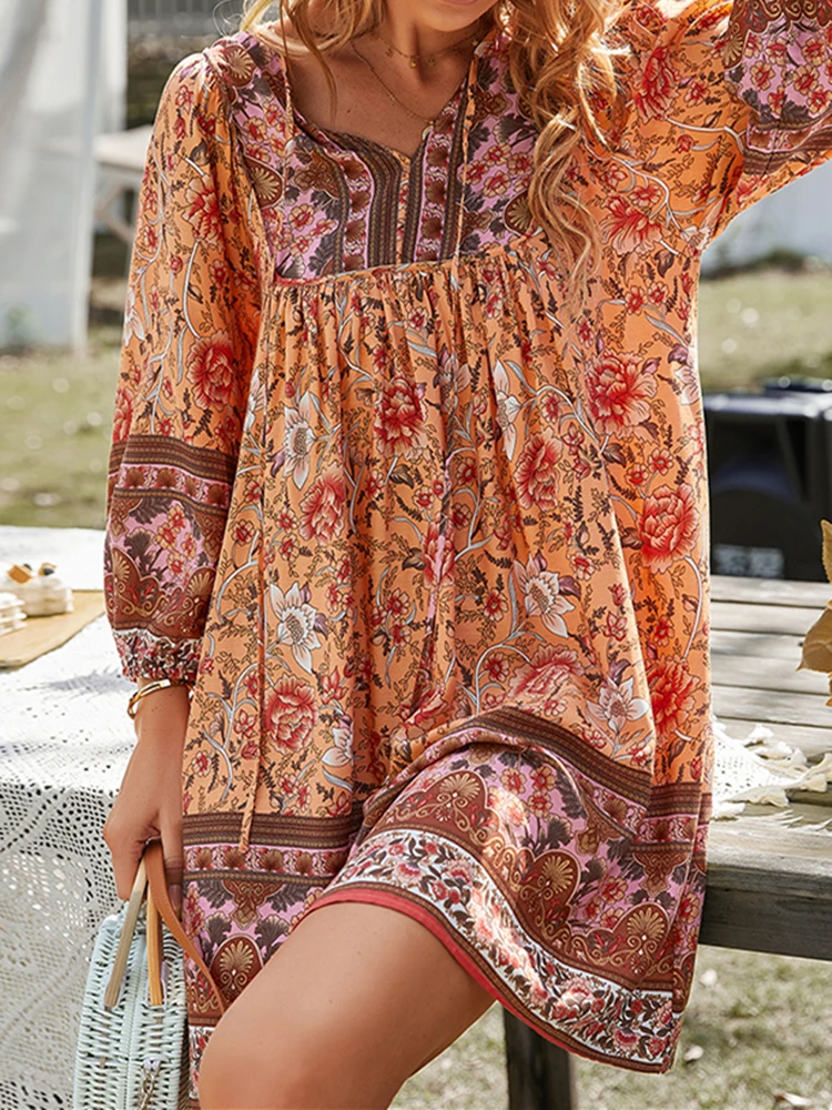 Jensen - Mode strand Boho Vintage A-lijn jurk met bloemenprint