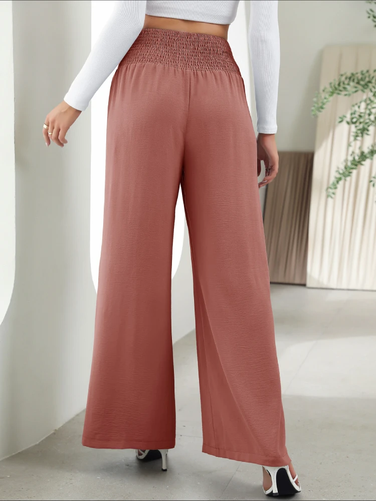 Lina - Mode Damesbroek met elastische taille en wijde pijpen