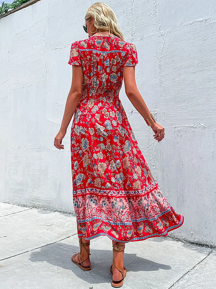 Anna - Vintage bloemen Boho bedrukte vestidos damesjurk