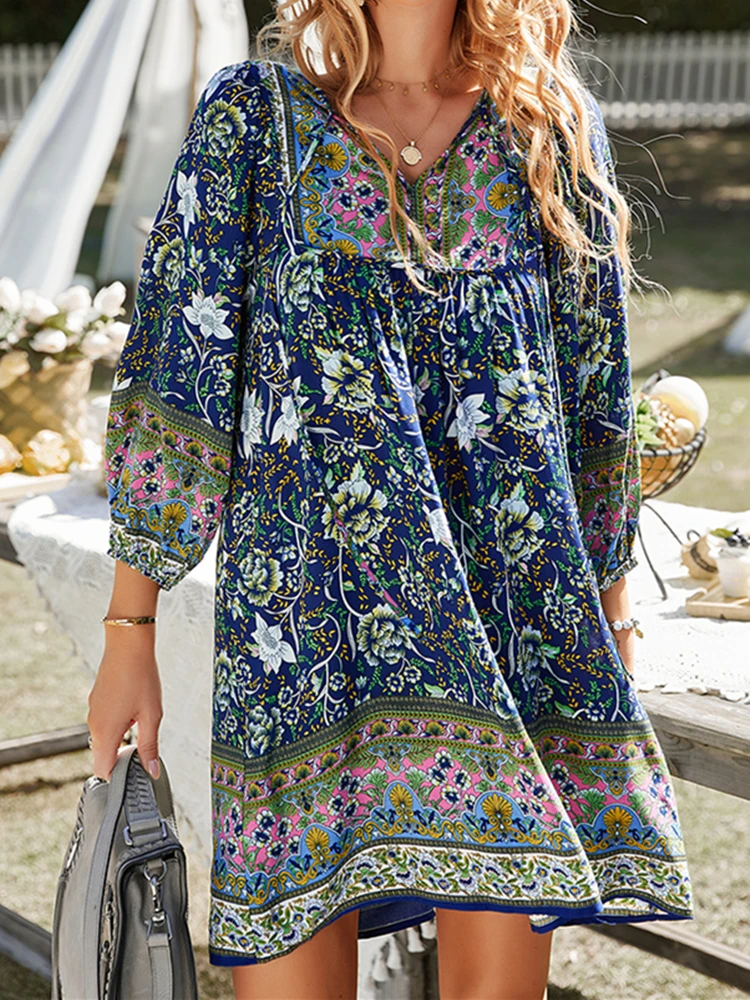 Jensen - Mode strand Boho Vintage A-lijn jurk met bloemenprint