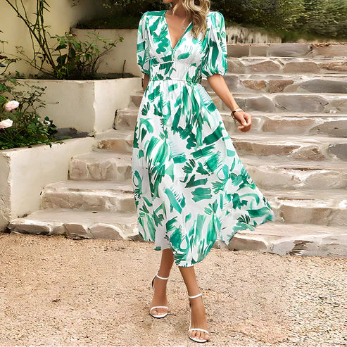 Maxine - Platte sandalen voor damesFeminiene bloemenjurk met pofmouwen