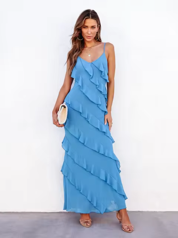Naomi - Mouwloze maxi-jurk zonder mouwen en ruches