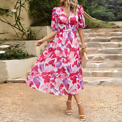 Maxine - Platte sandalen voor damesFeminiene bloemenjurk met pofmouwen