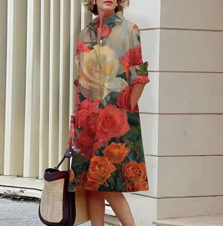 Jandy - Elegante jurk met gekreukt bloemenpatroon