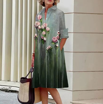 Jandy - Elegante jurk met gekreukt bloemenpatroon