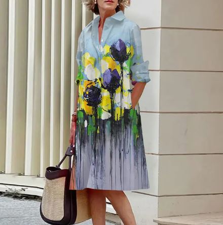 Jandy - Elegante jurk met gekreukt bloemenpatroon