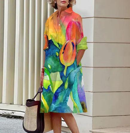 Jandy - Elegante jurk met gekreukt bloemenpatroon