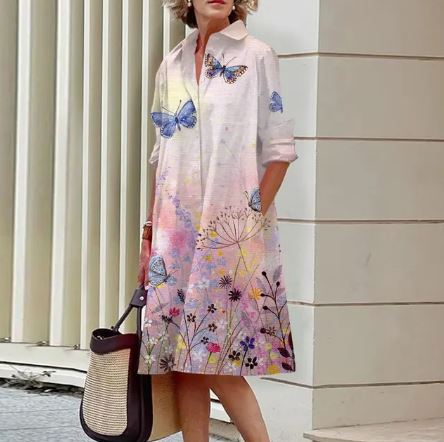 Jandy - Elegante jurk met gekreukt bloemenpatroon