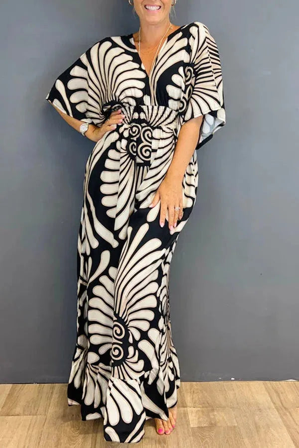 Sara - Vintage Bloemen Jumpsuit Met Ruches En Mouwen