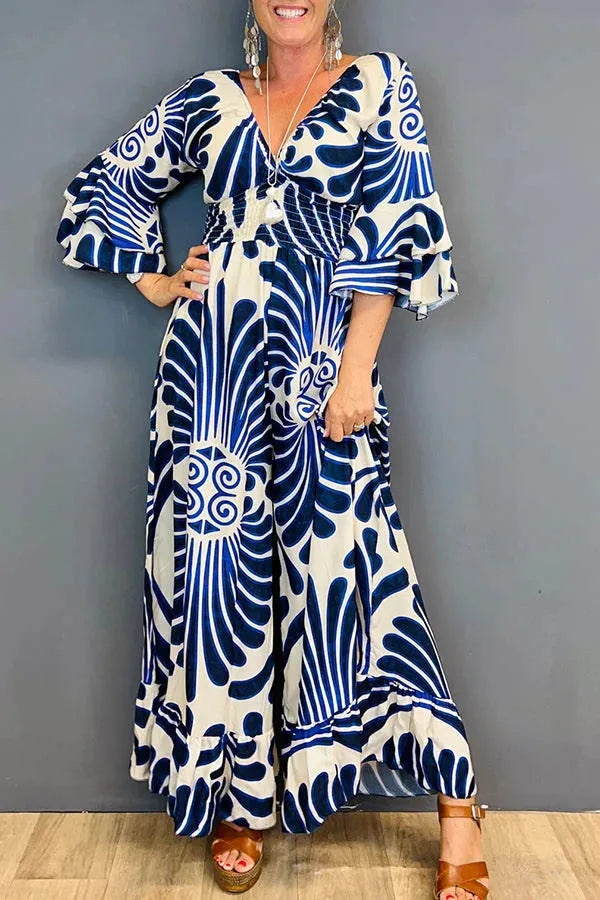 Sara - Vintage Bloemen Jumpsuit Met Ruches En Mouwen
